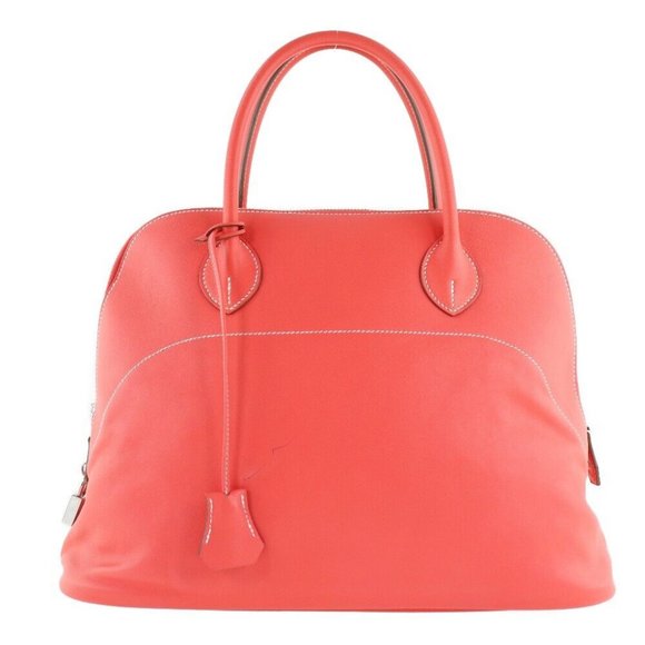 HERMES Bolide Relax 35 Handbag Rose Jaipur Red/SilverHardware Sikkim Women - Picture 1 of 9